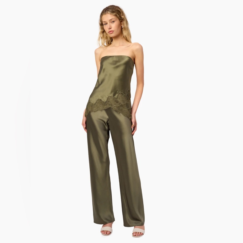 Cami NYC Olive Satin Lace Strapless Camisole & Pants, Size S